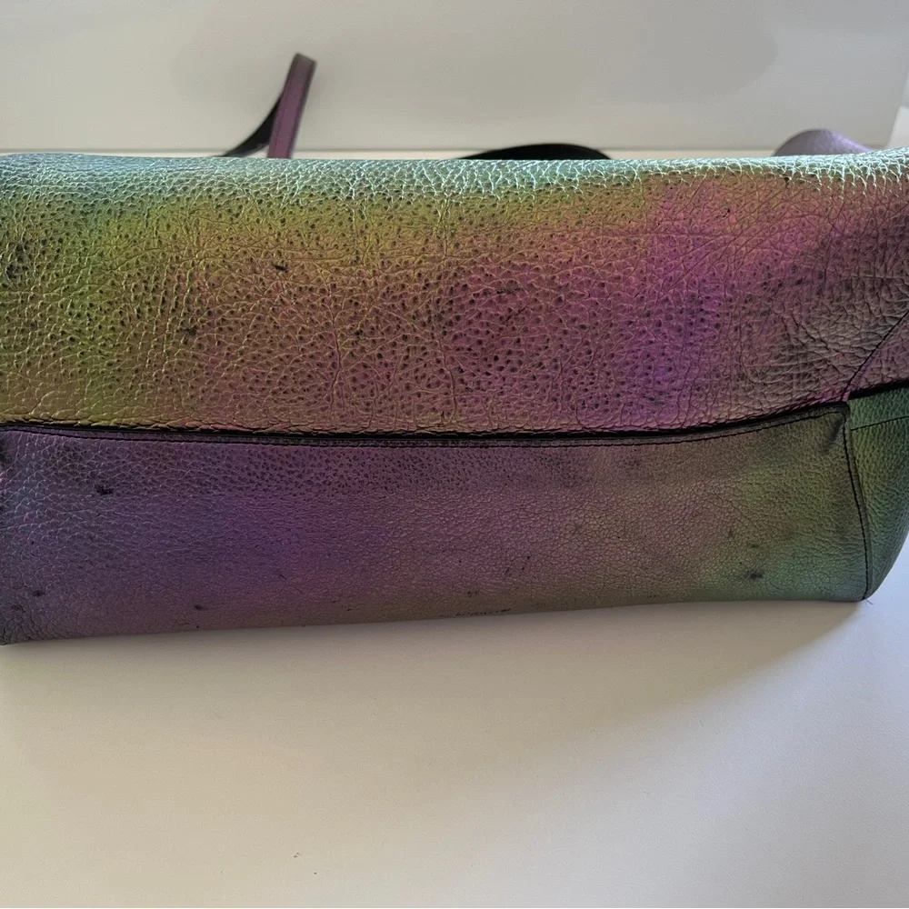 Coach Multicolor Iridescent Holographic Tote Bag Good Shape Purple Silver Flaws - Picture 7 of 16